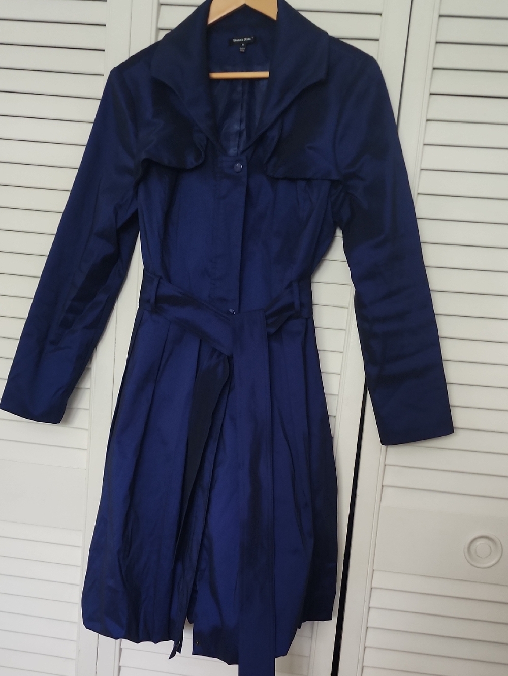 YSamuel Dong Navy Blue Satin Bubble Trench